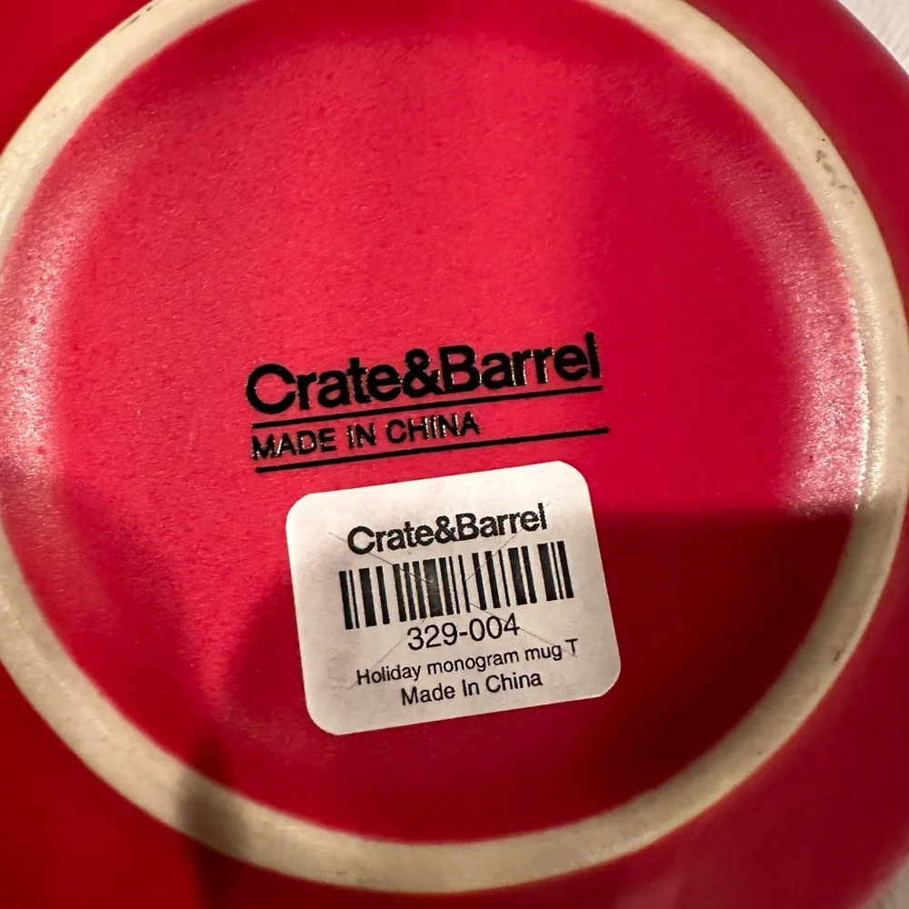 Crate&Barrel Red Glazed Stoneware “T” Monogrammed Jumbo Mug